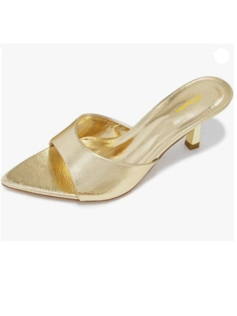 Milooey shoes Women's  Kitten Heel Mules Open Pointed Toe Slide Sandals Gold